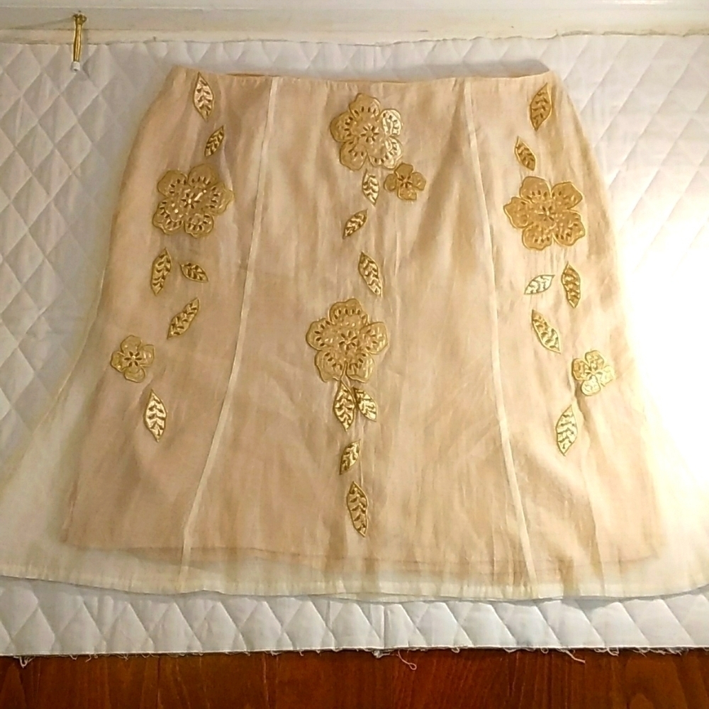 Bandilino Woman Cream Gold Floral Applique Sequin Party Cocktail Skirt Size 18W